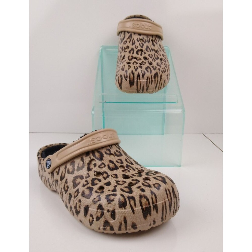 Crocs Baya Fleece Lined Leopard Prints Clogs Women's Size 8